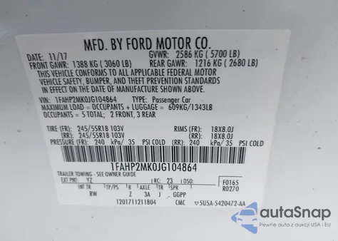 2018 Ford Police Interceptor из США, поврежденный, VIN 1FAHP2MK0JG104864